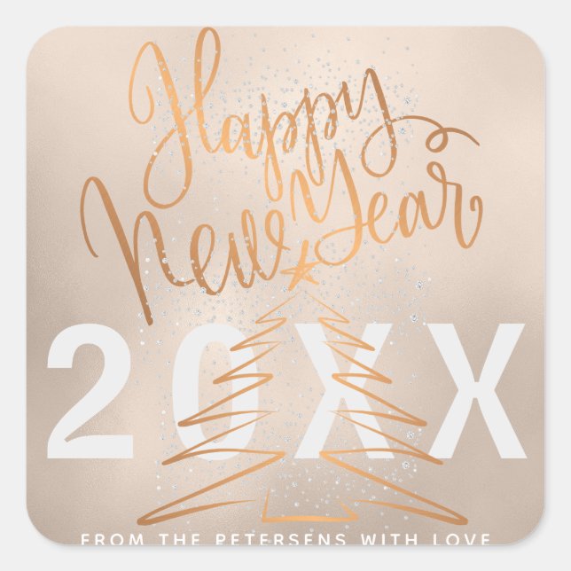 Happy New Year Rose Gold Metallic Kupfer Quadratischer Aufkleber (Vorderseite)