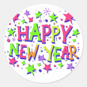 Happy New Year Runder Aufkleber