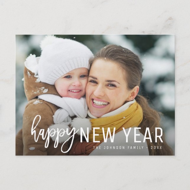 HAPPY NEW YEAR | rustic script photo greeting card Postkarte (Vorderseite)