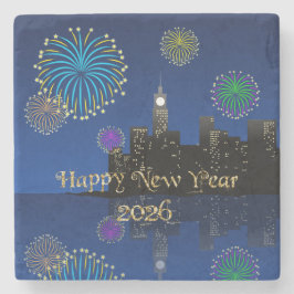 Happy New Year’s Eve Midnight Fireworks City Light Steinuntersetzer