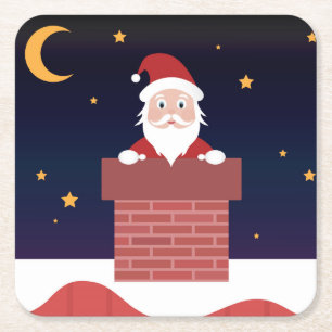 Happy New Year Santa on House Dach Rechteckiger Pappuntersetzer