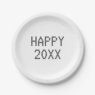 Happy New Year Schwarz-weiße Zollnummer modern Pappteller