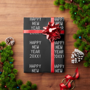 Happy New Year Schwarz-weißer benutzerdefinierter  Geschenkpapier