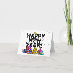 Happy New Year - Schwarzer Text mit Party Hats Einladung