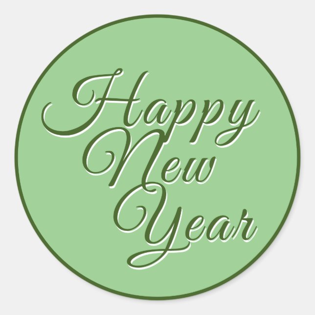 Happy New Year Script Green Runder Aufkleber (Vorderseite)