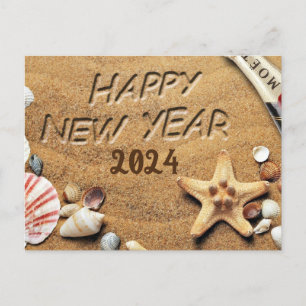 Happy New Year Seashells Holiday Postcard Feiertagspostkarte
