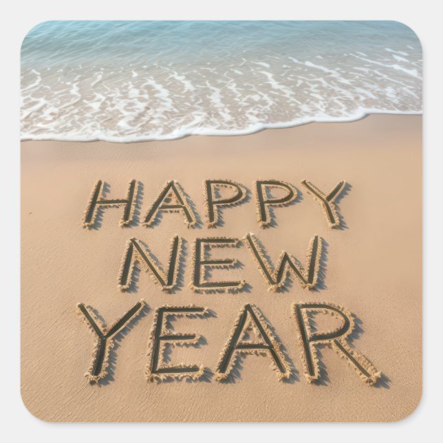 Happy New Year Seashore Quadratischer Aufkleber (Vorderseite)