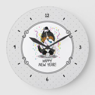 Happy New Year Shetland Sheepdog (Trikolon) Niedli Große Wanduhr