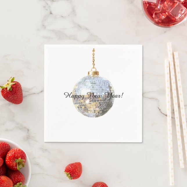 Happy New Year Silver Ball Serviette (Beispiel)