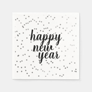 Happy New Year Silver Polka Dot Holiday Napkin Serviette