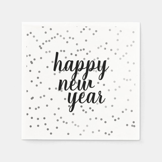 Happy New Year Silver Polka Dot Holiday Napkin Serviette (Vorderseite)
