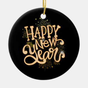 Happy New Year Silvester Party Frauen Männer Famil Keramik Ornament