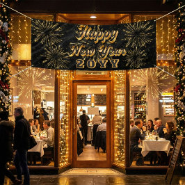 Happy New Year Simple Black And Gold Party  Banner