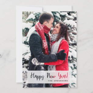 Happy New Year Simple Cut Out Script Text Foto Feiertagskarte