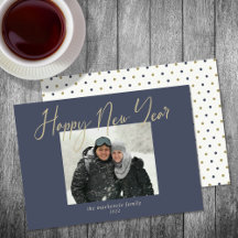 Happy New Year Simple Foto Sage Navy Blue