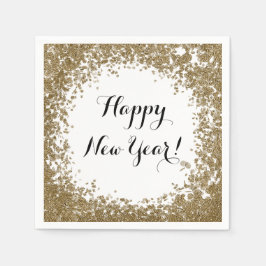 Happy New Year Simple Gold and White Confetti Serviette