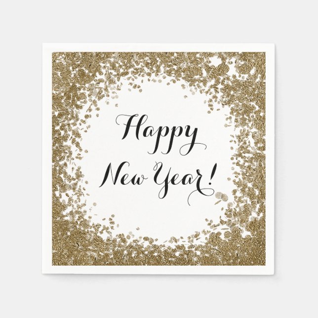 Happy New Year Simple Gold and White Confetti Serviette (Vorderseite)