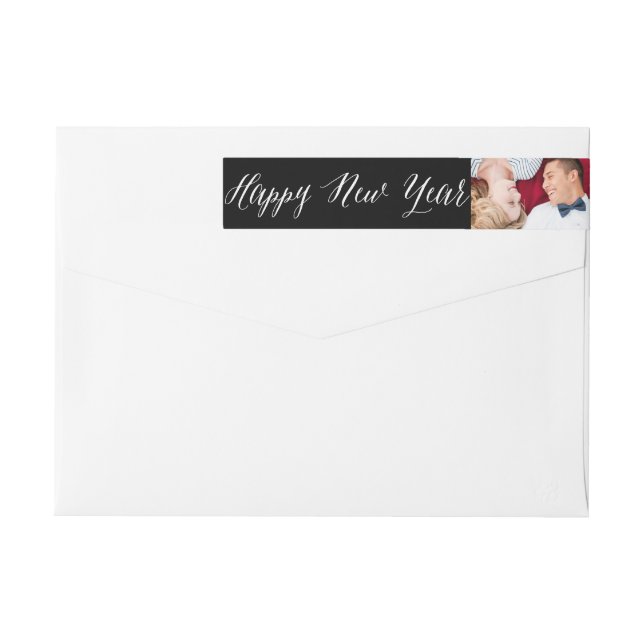 Happy New Year Simple Script Modern Foto Address (Rückseite)