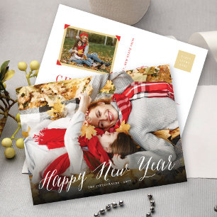 Happy New Year Simple Script Modernes Minimales Fo Feiertagspostkarte