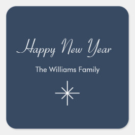 Happy New Year Simple Snowflake Navy Blue Quadratischer Aufkleber
