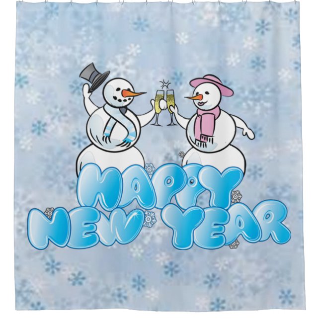 Happy New Year Snowman Duschvorhang (Vorderseite)