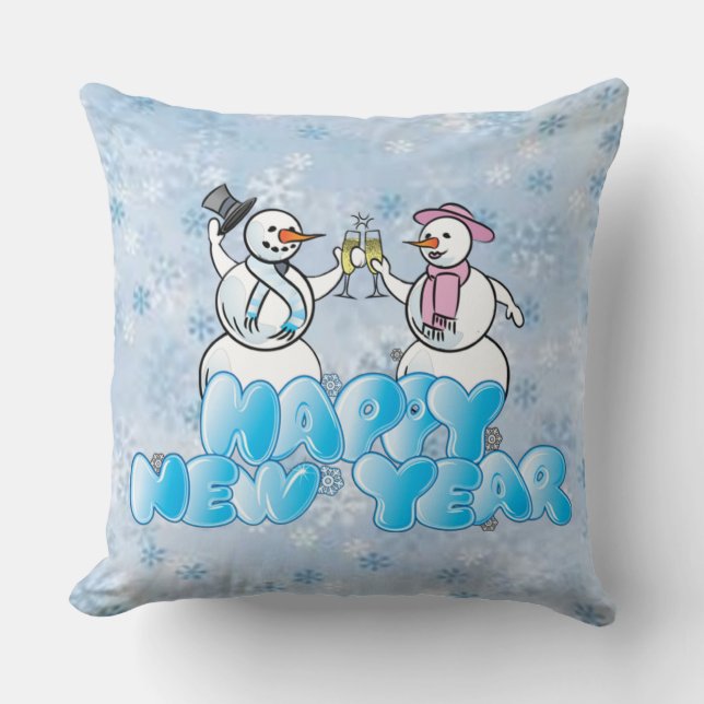 Happy New Year Snowman Kissen (Vorderseite)