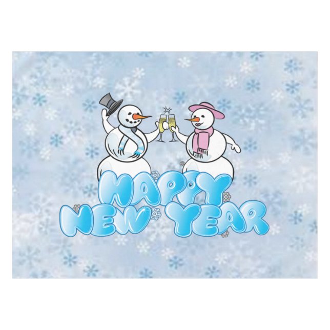 Happy New Year Snowman Tischdecke (Vorderseite (Horizontal))