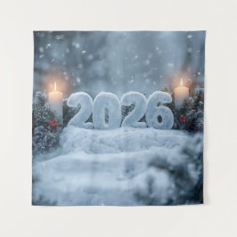 happy new year snowy candle backdrop wandteppich