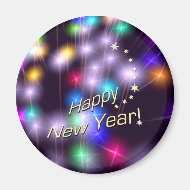 Happy New Year Star Lights Magnet (Vorne)