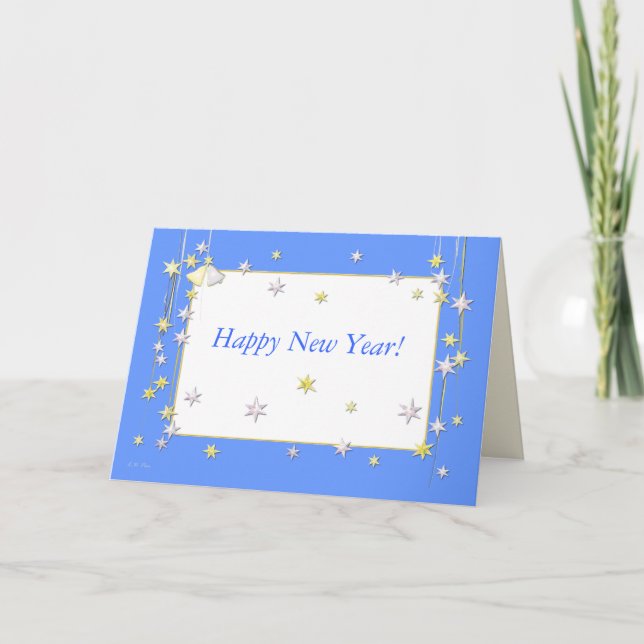 Happy New Year Stars Blue Feiertagskarte (Vorderseite)