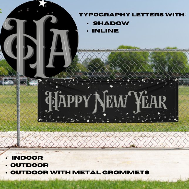 Happy New Year Stars Silver und Black Banner (Von Creator hochgeladen)
