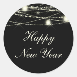 Happy New Year String Lights Jars Black Runder Aufkleber