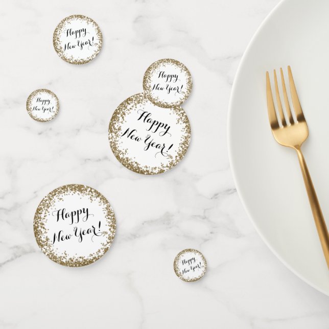 Happy New Year Table Stream Gold und Weiß Konfetti (Gruppe)
