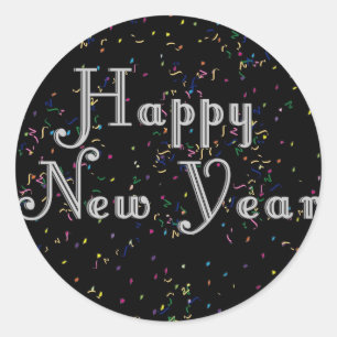 Happy New Year Text Design Runder Aufkleber