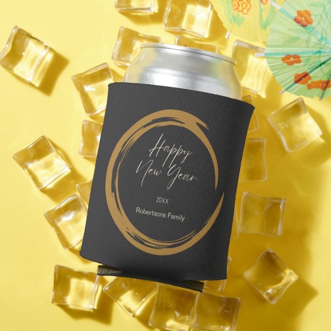 Happy New Year Text Gold Fleck Ring dunkelgrau Dosenkühler (In Situ Sommer)