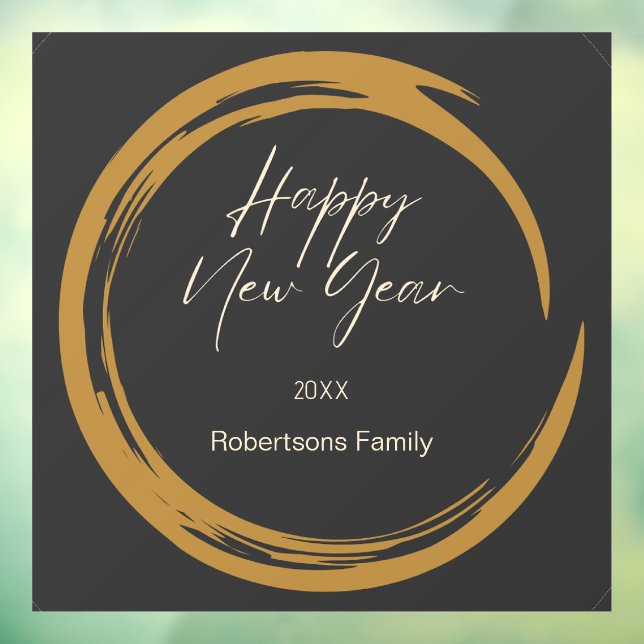 Happy New Year Text Gold Fleck Ring dunkelgrau Fensteraufkleber (Blatt 3)