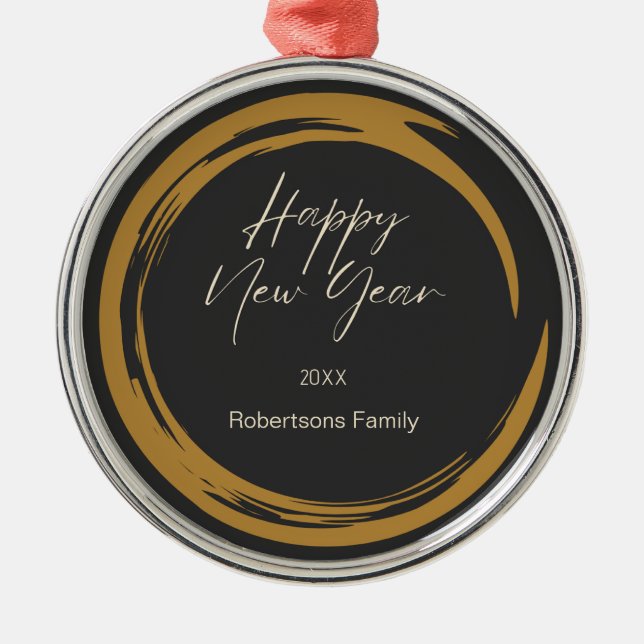 Happy New Year Text Gold Fleck Ring dunkelgrau Ornament Aus Metall (Vorne)