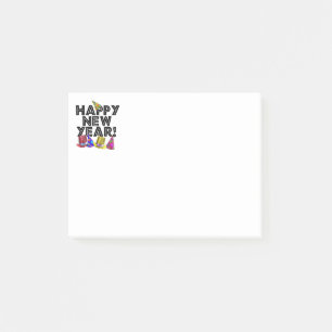 Happy New Year - Text mit Party Hats Post-it Klebezettel