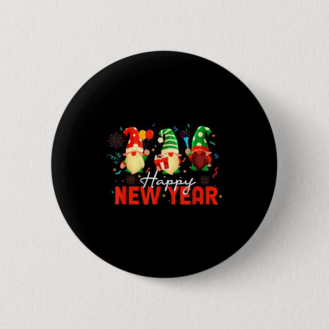 Happy New Year Three Gnomes Fireworks Confetti Nye Button (Vorderseite)