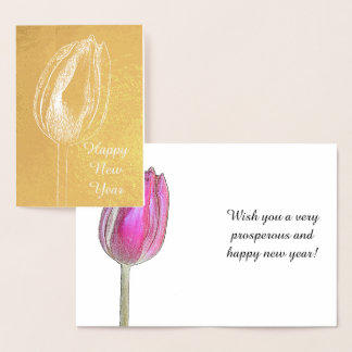 Happy New Year Tulip Floral Pink Blume Foto Art Folienkarte