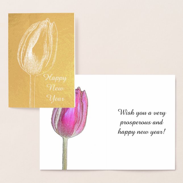 Happy New Year Tulip Floral Pink Blume Foto Art Folienkarte (Anzeige)