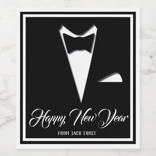 Happy New Year Tuxedo (oder Ihr Text) Weinetikett (Einzelnes Label)