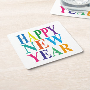 Happy New Year Typografy Rechteckiger Pappuntersetzer