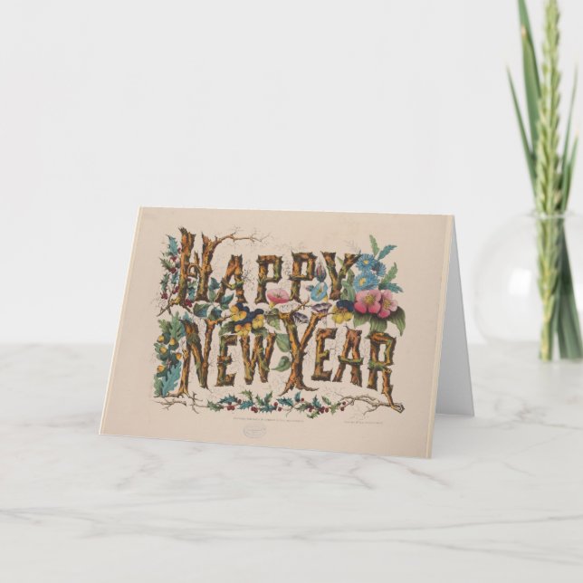  Happy New Year, Vintage Currier & Ives Print Karte (Vorderseite)