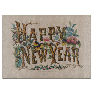  Happy New Year, Vintage Currier & Ives Print Schneidebrett
