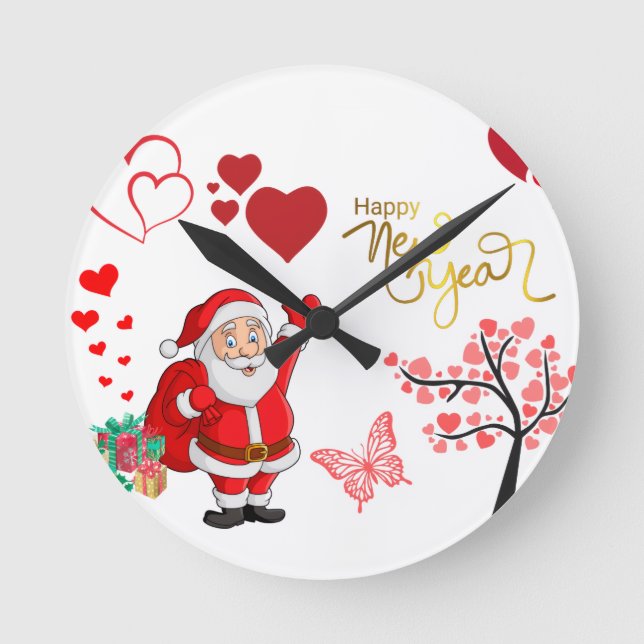Happy New Year Wall Clock Runde Wanduhr (Vorderseite)