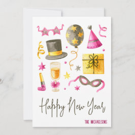 Happy New Year Watercolor Feiertagskarte
