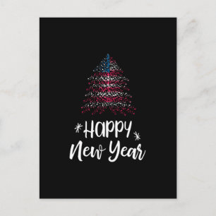 Happy New Year Weihnachtsbaum mit amerikanischer F Feiertagspostkarte