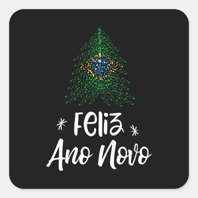 Happy New Year Weihnachtsbaum mit brasilianischer  Quadratischer Aufkleber (Vorderseite)