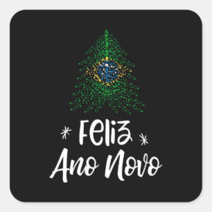 Happy New Year Weihnachtsbaum mit brasilianischer  Quadratischer Aufkleber